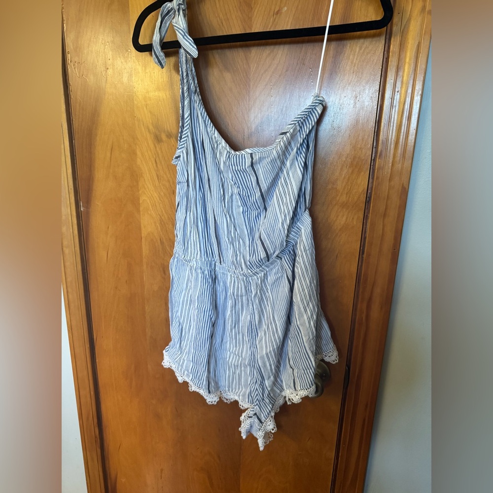 Blue Striped One shoulder romper